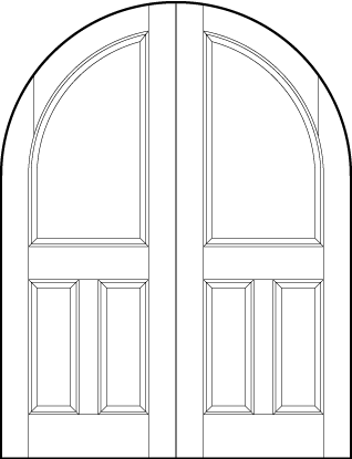 pair of interior flat panel doors with common radius top, top rectangle and two bottom vertical rectangle panels