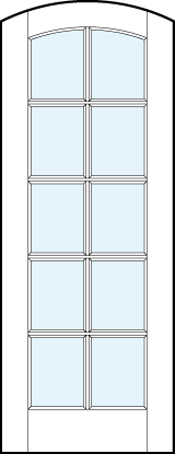 arch top interior glass french doors with ten square true divided lites and slight rounded top panel arch