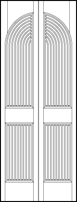 2-leaf bi-fold stile and rail art deco custom interior doors with two vertical tambour panels and top half-circle arch