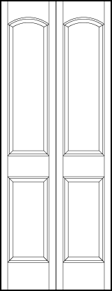 2-leaf bi-fold interior panel doors with two sunken panels, one rectangle and arch on top and one square on bottom