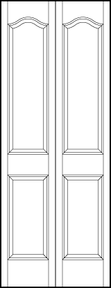 2-leaf bi-fold stile and rail interior door with two sunken rectangle and large top sunken panels with slight arch top
