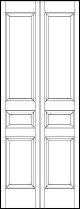 2-leaf bi-fold interior door with square bottom, horizontal rectangle center, and rectangle top sunken panels