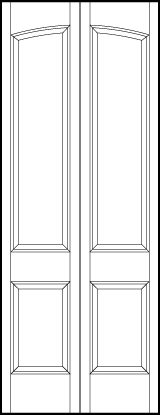 2-leaf bi-fold stile and rail interior door with large bottom square and two tall arched rectangle panels on top