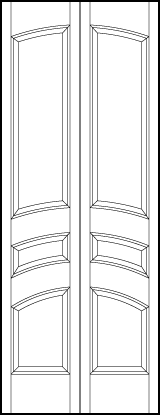 2-leaf bi-fold stile and rail interior door with square bottom, middle small rectangle, and large top curved panels