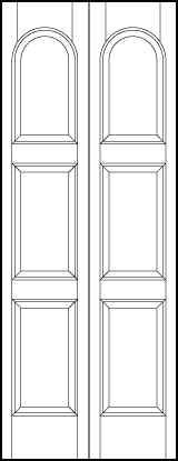 2-leaf bi-fold interior flat panel door with three square sunken panels with half circle top