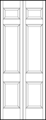 2-leaf bi-fold interior flat panel door with small top rectangle, large center, and medium square bottom sunken panels