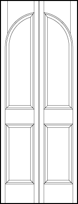 2-leaf bi-fold interior door with radius top vertical rectangle on top and two parallel vertical rectangles on bottom