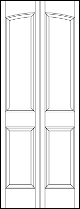 2-leaf bi-fold interior flat panel door with top curved vertical sunken panel and bottom sunken panels