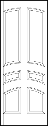 2-leaf bi-fold stile and rail interior wood doors with six arched sunken panels