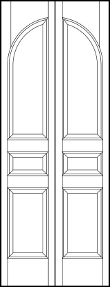 2-leaf bi-fold stile and rail interior wood doors with arched top, sunken tall center and bottom vertical panels