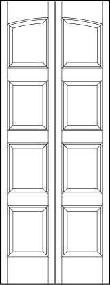2-leaf bi-fold custom panel interior doors with eight vertical sunken panels with curved arch top