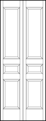 2-leaf bi-fold custom panel interior doors with six vertical and three small center square sunken panels