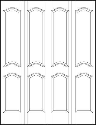 4-leaf bi-fold interior custom panel doors with rectangle panel on top and small square on bottom all with arches