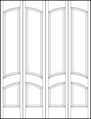 4-leaf bi-fold stile and rail interior door with two sunken rectangles and large top sunken panels with arched tops