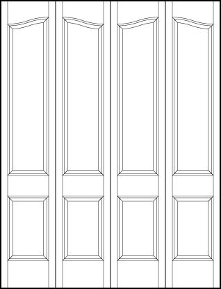 4-leaf bi-fold stile and rail interior door with large bottom square and two curved rectangle sunken top panels