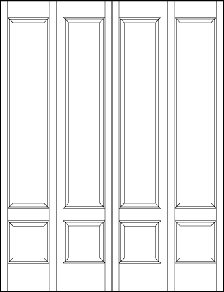 4-leaf bi-fold interior flat panel door with two vertical rectangle sunken panels and horizontal bottom rectangle