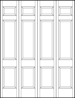4-leaf bi-fold interior flat panel door with small top rectangle, large center, and medium square bottom sunken panels
