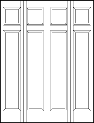 4-leaf bi-fold interior flat panel door with top horizontal rectangle and tall vertical bottom rectangle sunken panel
