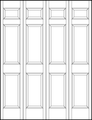 4-leaf bi-fold interior flat panel door with top horizontal rectangle and two equal sunken vertical rectangles below