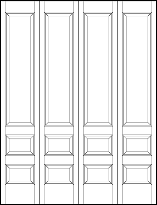 4-leaf bi-fold interior door with parallel bottom horizontal rectangles and top large rectangle sunken panels