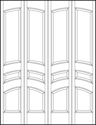 4-leaf bi-fold stile and rail interior wood doors with six arched sunken panels