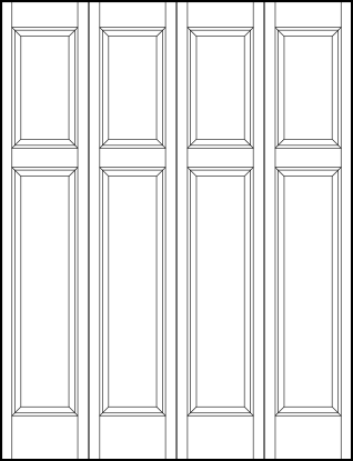4-leaf bi-fold stile and rail interior wood doors with tall bottom and medium top sunken panels