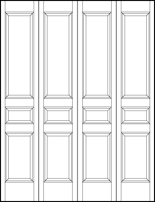 4-leaf bi-fold stile and rail interior wood doors with top tall, center horizontal and vertical bottom sunken panels