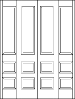 4-leaf bi-fold custom panel interior doors with four square bottom sunken panels and two top vertical sunken panels