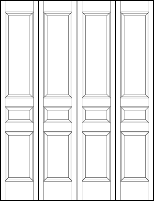 4-leaf bi-fold custom panel interior doors with six vertical and three small center square sunken panels