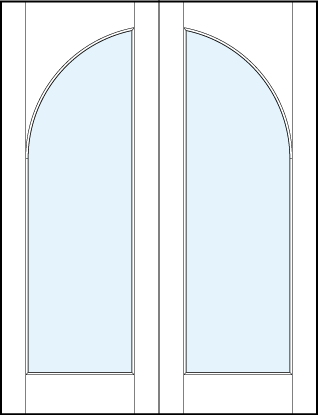 pair of interior glass french doors with common radius top panel and one solid glass insert