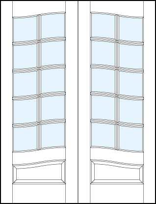 pair of interior glass french doors with common arch, arched true divided lites and arched bottom raised panel