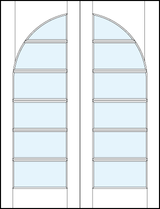 pair of glass modern front entry french doors with common radius top panel and six horizontal true divided lites