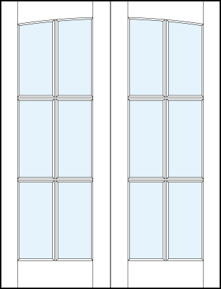 pair of custom interior glass french doors with common arch top panel and 6 true divided lites