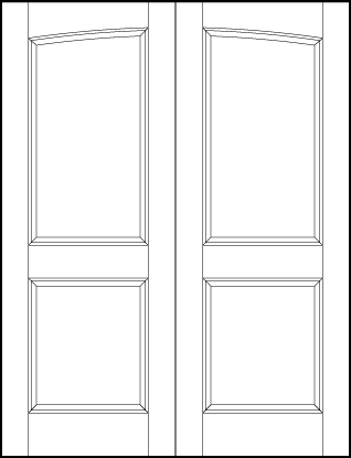 pair of interior custom panel doors with common arch, two sunken panels, one rectangle and one square on bottom