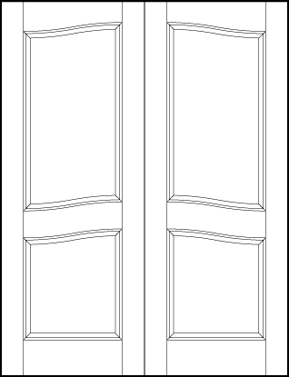 pair of front entry custom panel doors with common arch, rectangle panel on top and small square on bottom