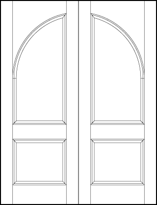 pair of stile and rail front entry door with common radius, top sunken rectangle and bottom sunken square