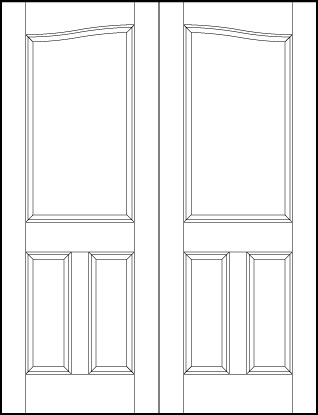 pair of stile and rail interior doors with common arch, two sunken rectangle and large top sunken panels