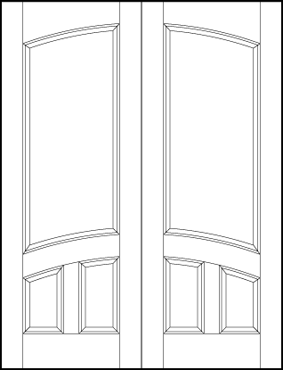 pair of stile and rail interior doors with common arch, two sunken rectangles and large top panel with arched tops