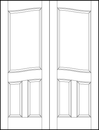 pair of interior flat panel doors with common arch top, bottom rectangle and top large rectangle sunken arched panels