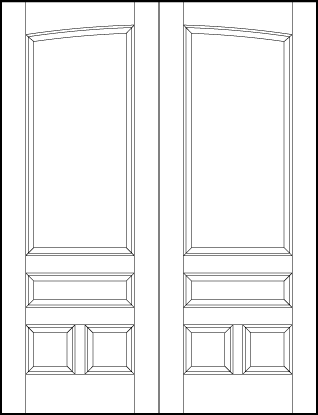 pair of stile and rail front entry wood doors with common arch top and four sunken panels