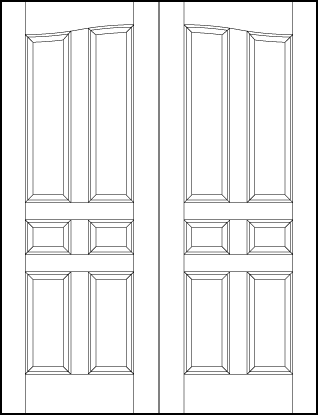 pair of stile and rail interior wood doors with common arch top and six sunken panels