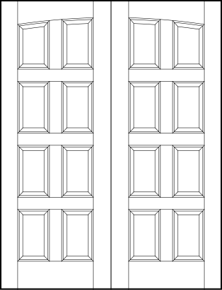 pair of custom panel interior doors with common arch and eight vertical sunken panels