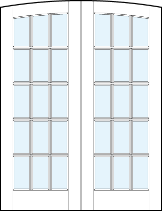 pair of interior french style glass doors with common arch top and 15 section square true divided lites