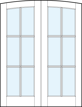 pair of custom front entry glass french doors with common arch top and 6 true divided lites