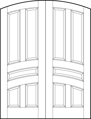 pair of stile and rail interior wood doors with common arch top and five curved arch sunken panels