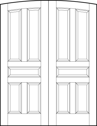 pair of stile and rail interior wood doors with common arch top and five sunken panels