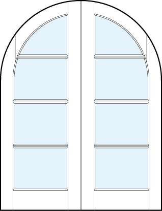 pair of interior glass french doors with common radius top and four horizontal true divided lites