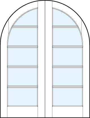 pair of modern interior glass french doors with common radius top and five horizontal true divided lites