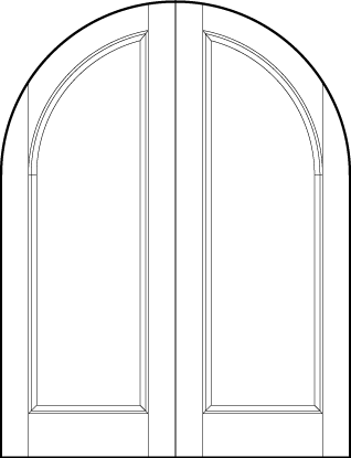 pair of interior custom panel doors with common radius top and sunken central rectangle panel