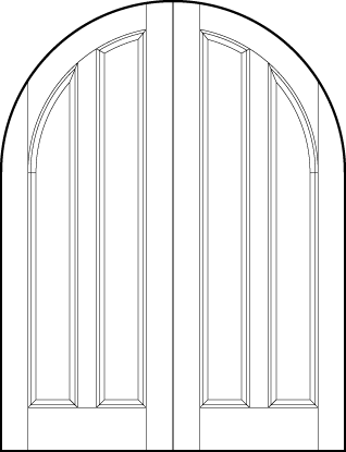 pair of front entry custom panel doors with common arch top and two sunken central rectangle panels
